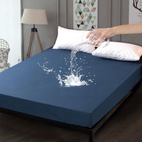 1pc Blue Waterproof Fitted Sheet; Solid Color Brushed Fitted Sheet; Soft Bedding (Color: dark blue)